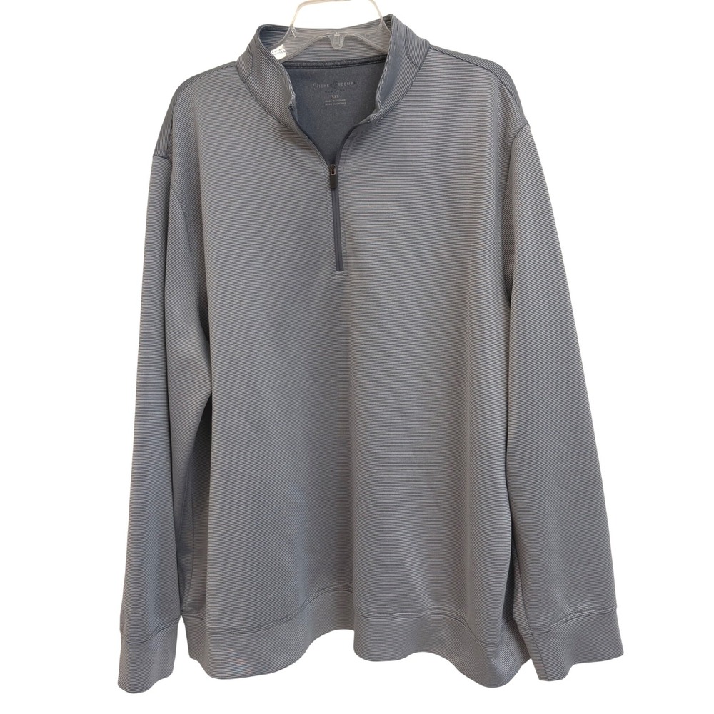 Hickey Freeman Mens XXL Quarter Zip Pullover Gray White Striped Golf Athletic
